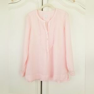 J. Jill Blush Pink Linen Pintuck Long Sleeve Relaxed Fit Pullover Top Small
